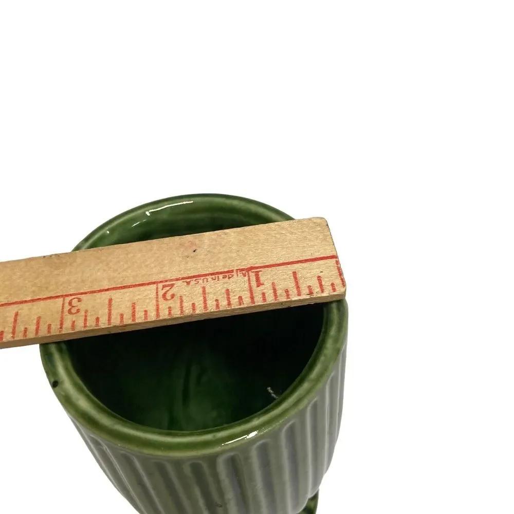 Pottery  Footed Vase‎ Goblet MCM Green Farm Cottage Pedestal  7.5
